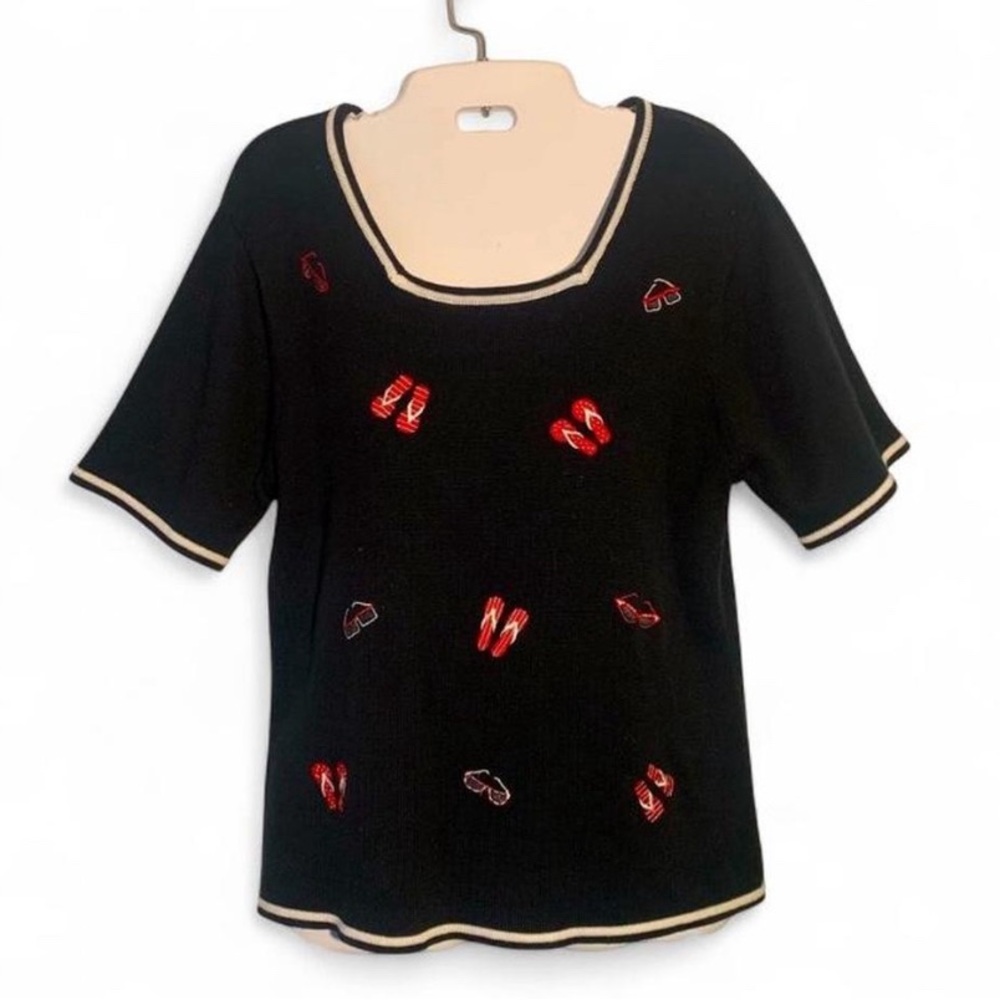 Company Collection "O Magazine" Talbots Flip Flop Embroidered Sweater Top Medium